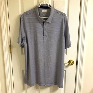 Mens Adidas Adi Pure Golf polo size L Navy and White pinstripes Pristine Cond